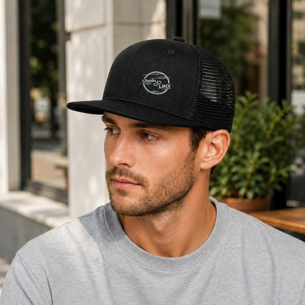 Embroidery Flat-Brim Mesh Cap