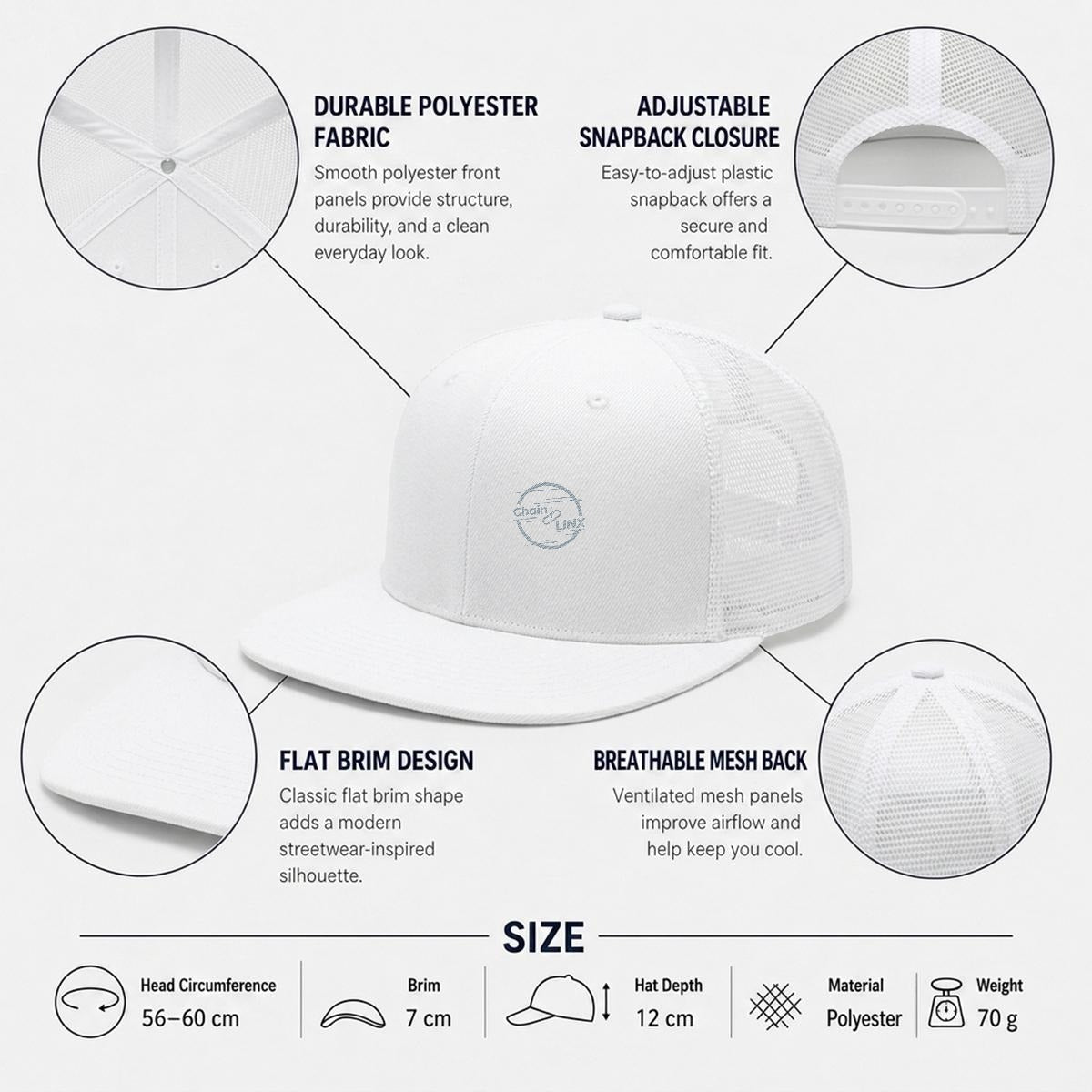 Embroidery Flat-Brim Mesh Cap